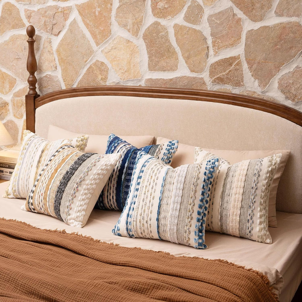 Boho Chenille Tufted Throw Pillow Covers 18x18 Inch Set of 2 Farmhouse Grey B...