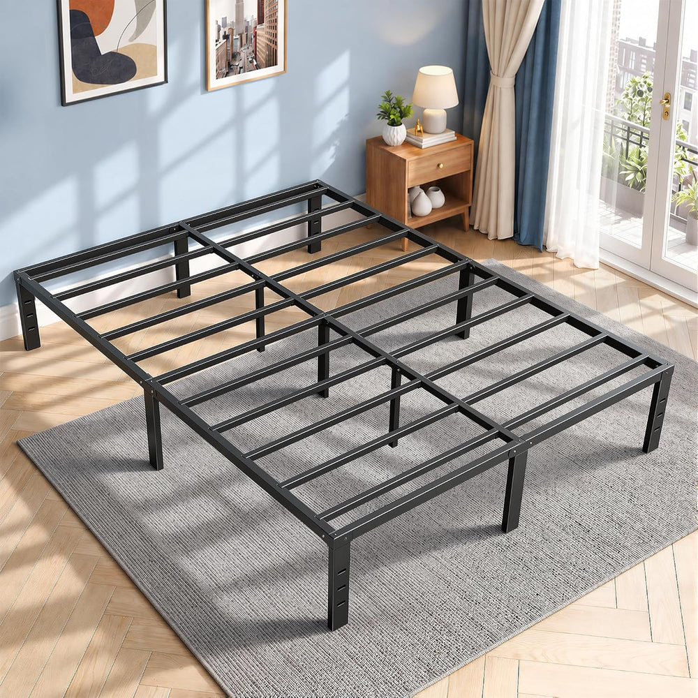 Queen Bed Frame 11 Points Support Metal Platform Bed with Storage Space