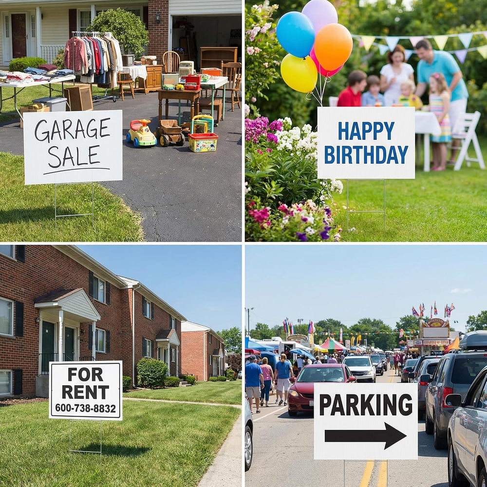 10 Large Blank Yard Signs with Stakes 18 x 24",Corrugated Plastic Lawn S...