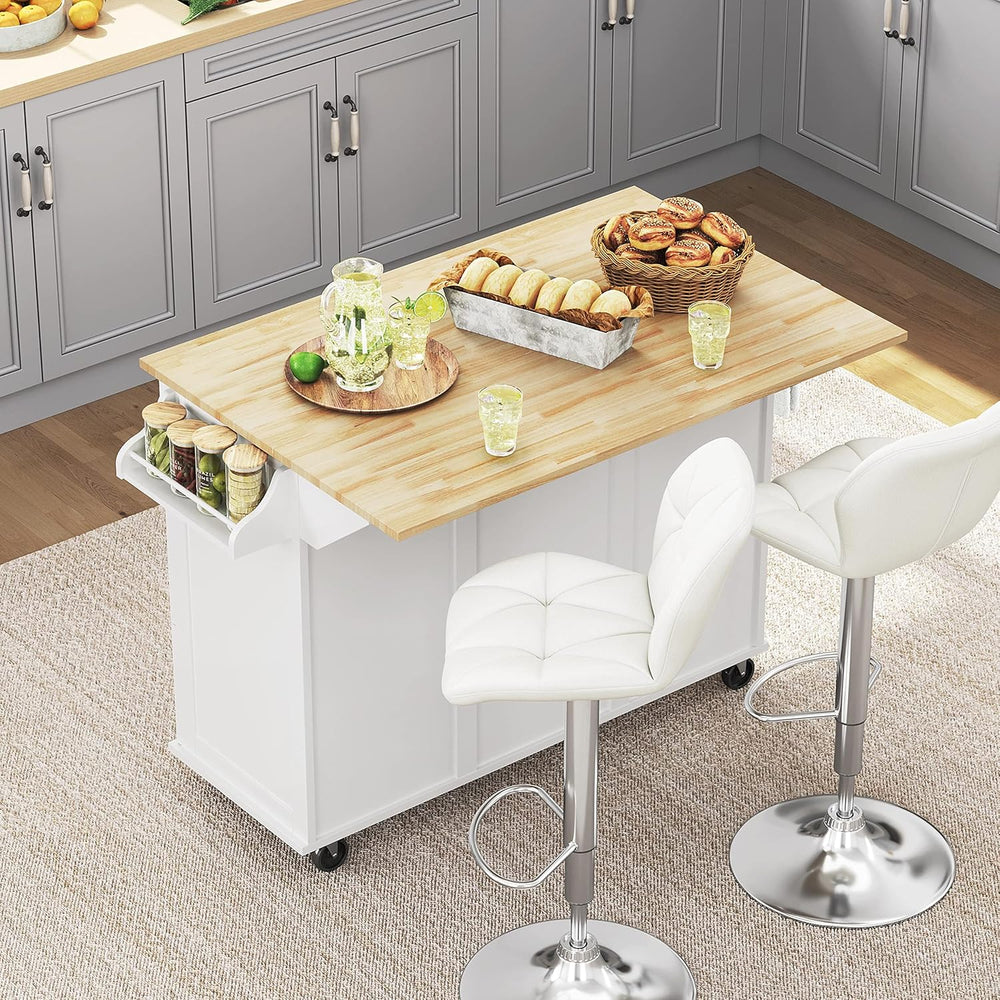 Yaheetech 53" Width Rolling Kitchen Island with Storage, Dropleaf, White