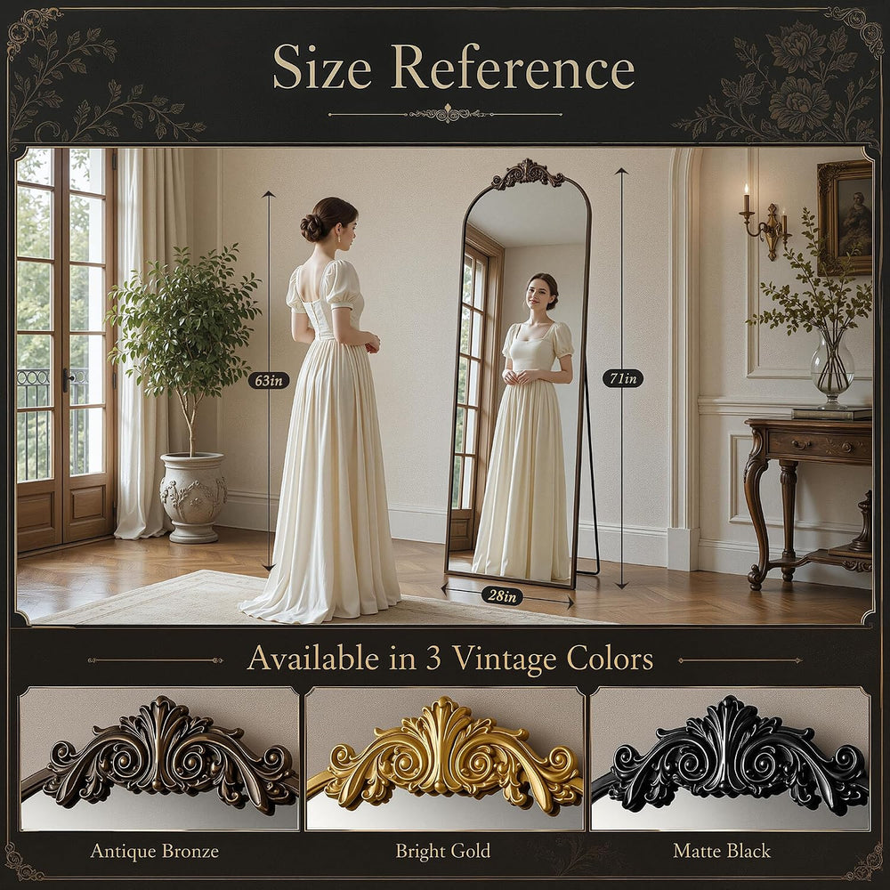 Antok Arched Full Length Mirror, 71"x28" Floor Mirror with Carved, ...