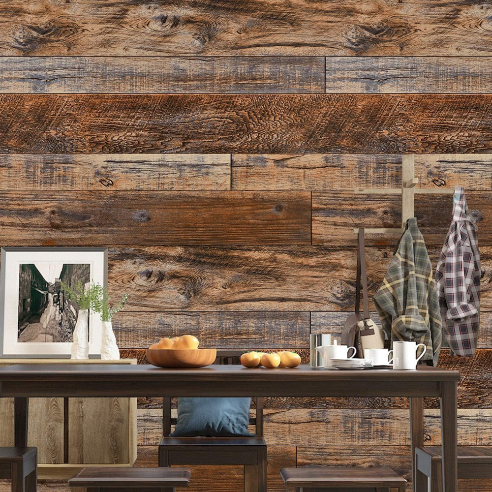 WENMER 23.6" x 78.7" Brown Wood Peel and Stick Wallpaper Shiplap Se...