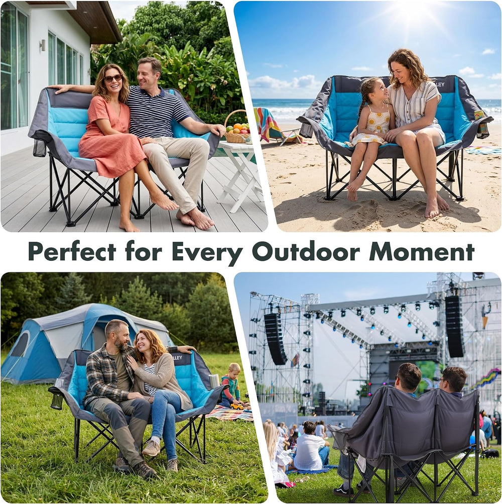 VILLEY Oversized Double Camping Chair, Heavy-Duty Folding Loveseat
