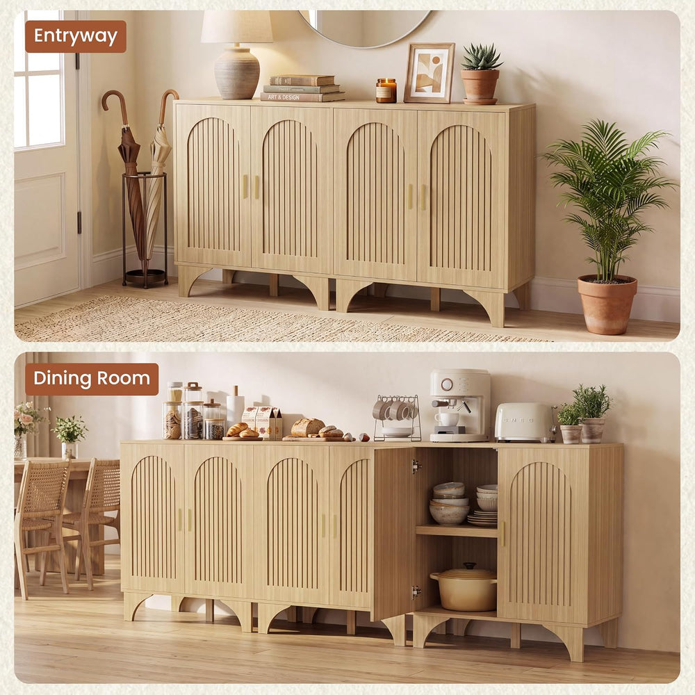 Mid Century Modern Buffet Cabinet Arched Doors Natural Storage Sideboard