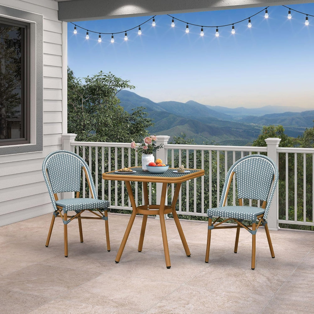 PURPLE LEAF Patio Dining Set 3-Piece Square Table Wood Finish Light Blue