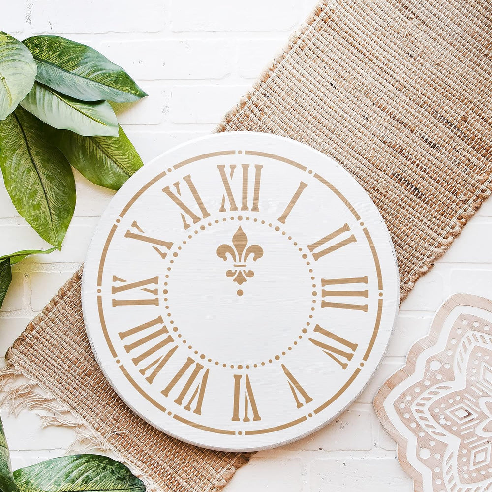 Farmhouse Wall Clock Art - Rustic Stencil for Decor, Print
