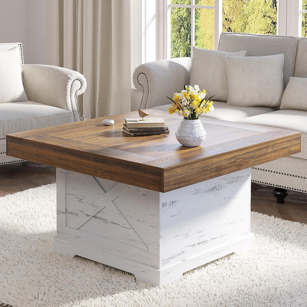 Lareth 31.5 in Farmhouse Coffee Table for Living Room with X-Design, Square
