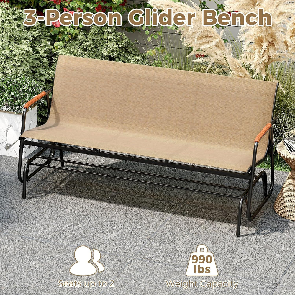Tangkula 3-Person Outdoor Glider Bench, Patio Gliding Loveseat with Breathabl...