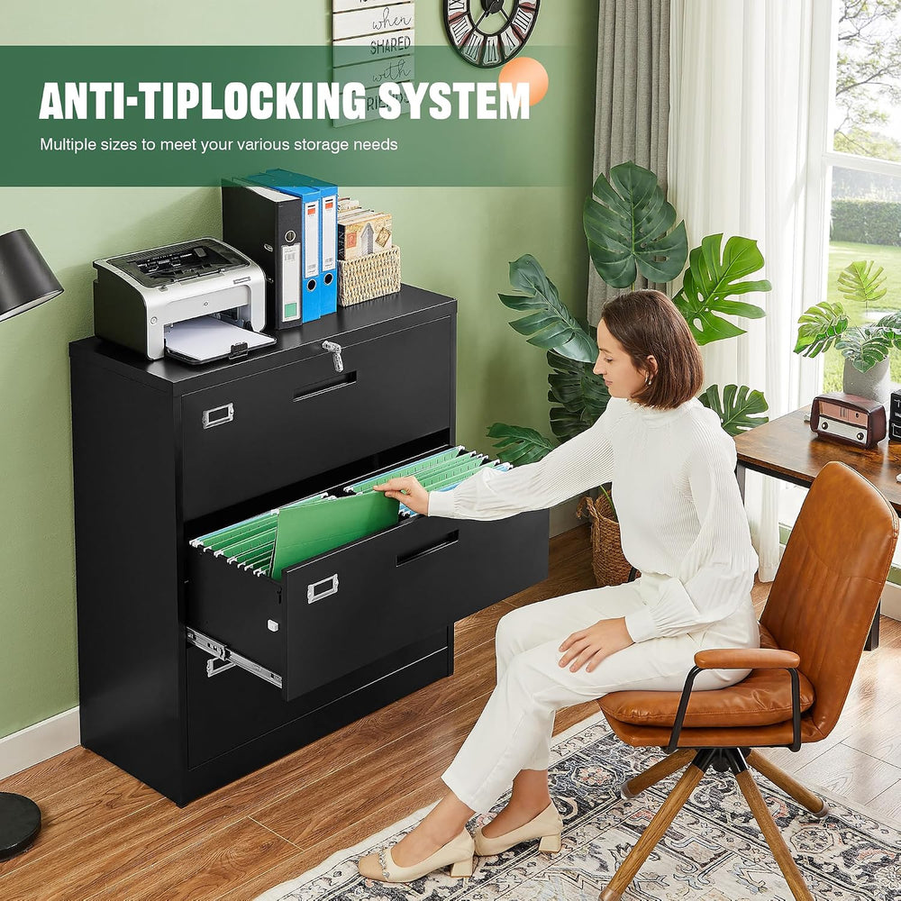 Letaya Lateral 3 Drawer File Cabinets with Lock, Metal Filing Storage Vertica...