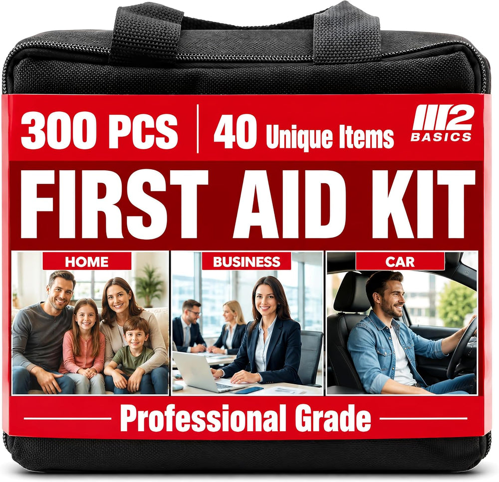 M2 BASICS 300 Piece First Aid Kit w/Durable Bag for Home, Business, Office