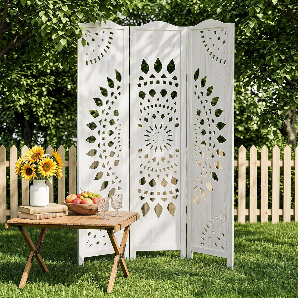 Room Divider 3 Panels,5.62FT Tall Boho Folding Wood Privacy Screen