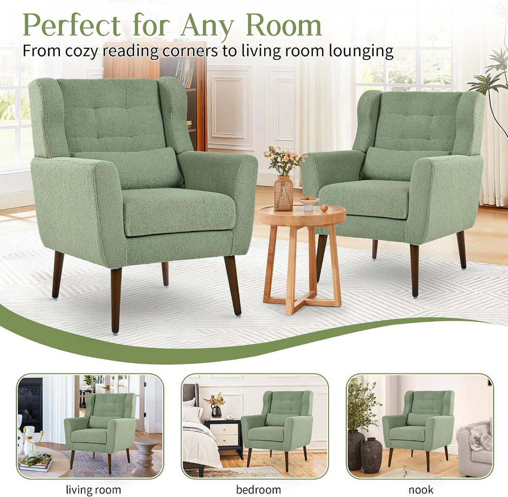 cinkehome Modern Accent Arm Chair Set of 2, Teddy Upholstered Armchair for Li...