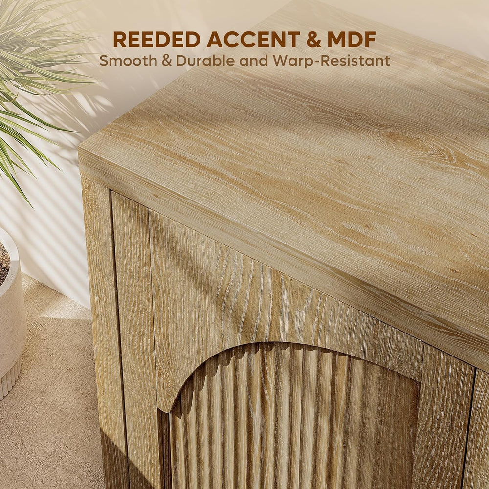 Bestier 73" Fluted Sideboard Buffet Cabinet with Storage, Natural Oak