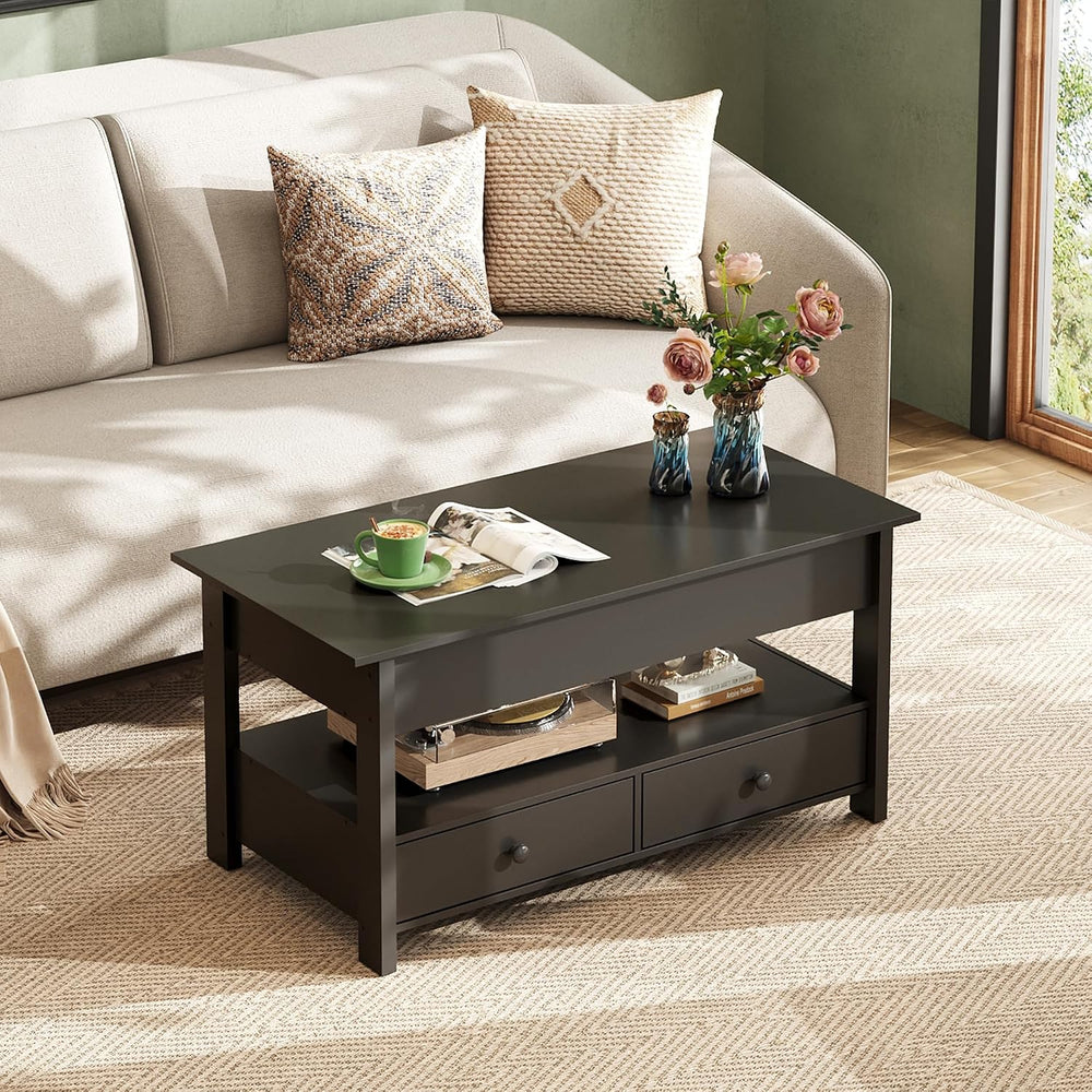 WLIVE Lift Top Coffee Table with 2 Drawers, Black