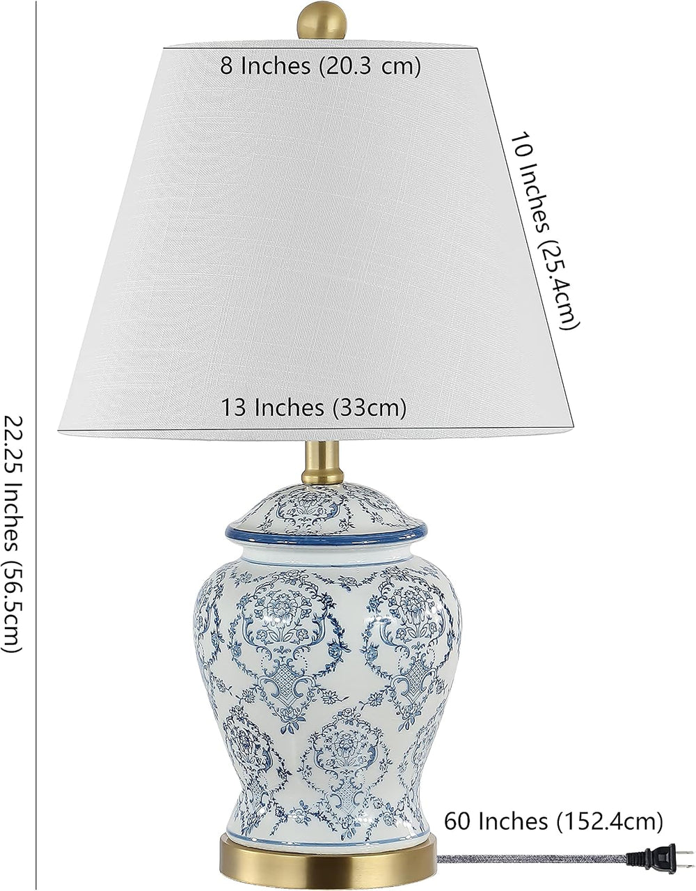 JONATHAN Y Juliana Chinoiserie Ceramic Urn Table Lamp 22.25", Blue/White
