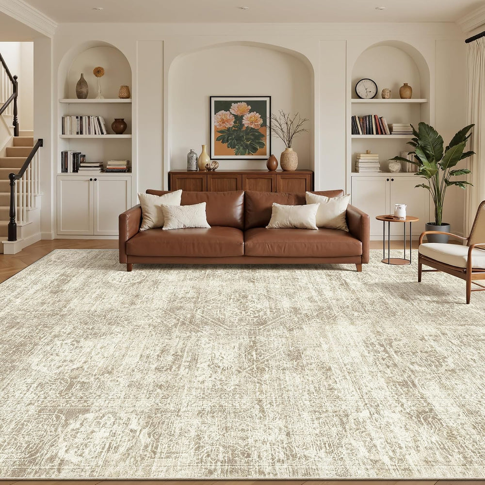 Madane 8x10 Area Rugs for Living Room, Washable Vintage Beige Rug