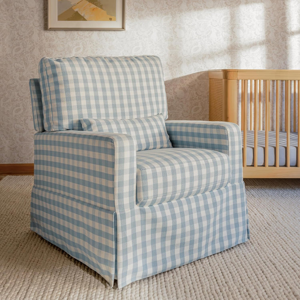 NAMESAKE Crawford Pillowback Comfort Swivel Glider, Blue Gingham