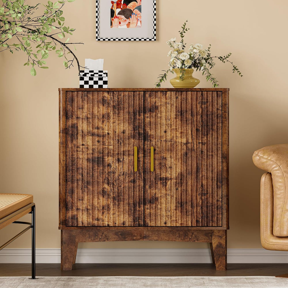 BORNOON Fluted Storage Cabinet with Doors and Adjustable Shelf Sideboard