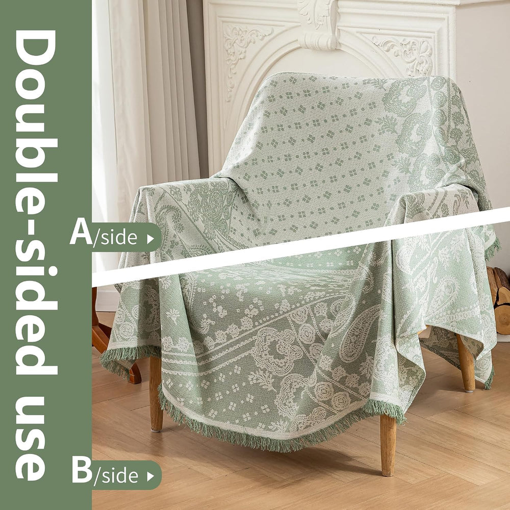 71x102 Inch Green Chenille Couch Cover, Reversible Chevron Blanket