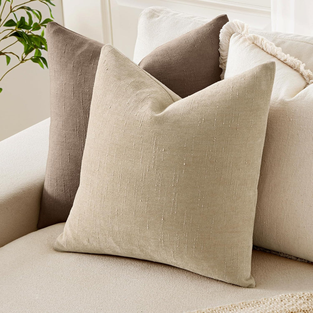 MIULEE 26x26 Inch Euro Textured Chenille Throw Pillow Covers Beige