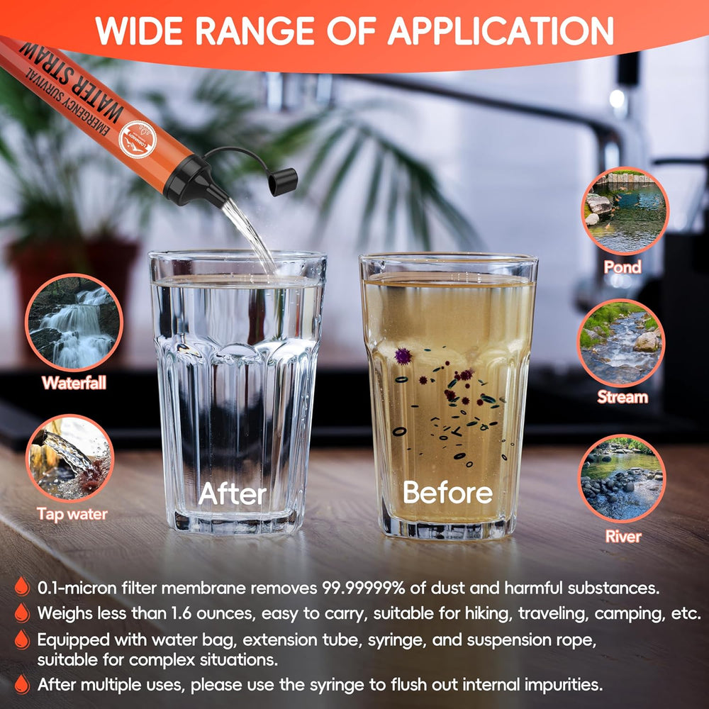 Straw Water Filter 8 Pack - Outdoor Camping & Hiking Survival Gear