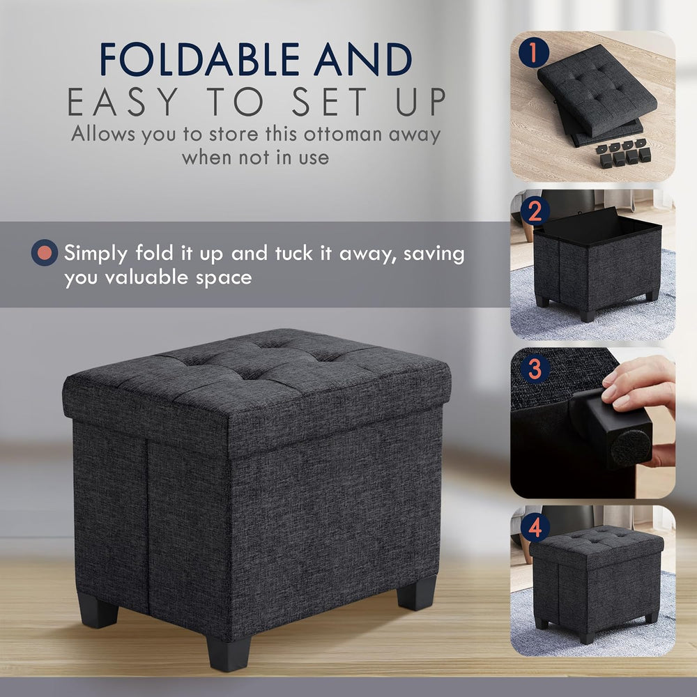 Ornavo Home Small Rectangle Storage Ottoman with Legs, 12x16x12, Black