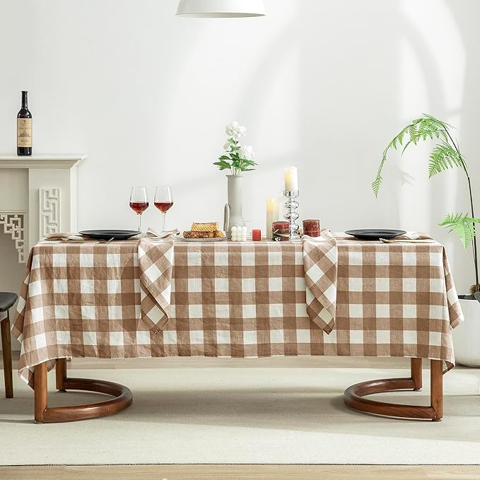EVERLY 100% Yarn-Dyed Linen Rectangle Tablecloths 60x120Inches for Dining,Buf...