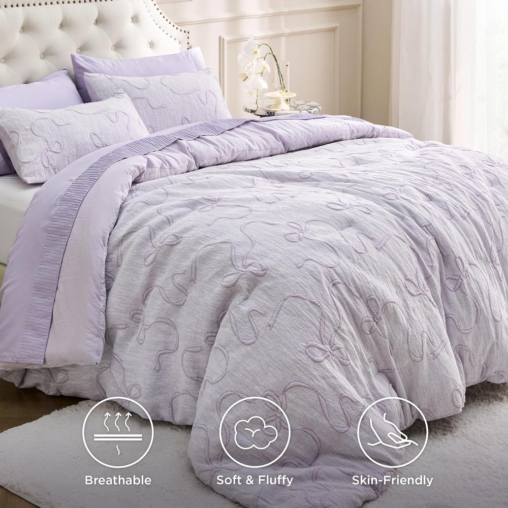 Bedsure Lavender Comforter Set Cute Bow Bedding Set Queen 3 Pieces