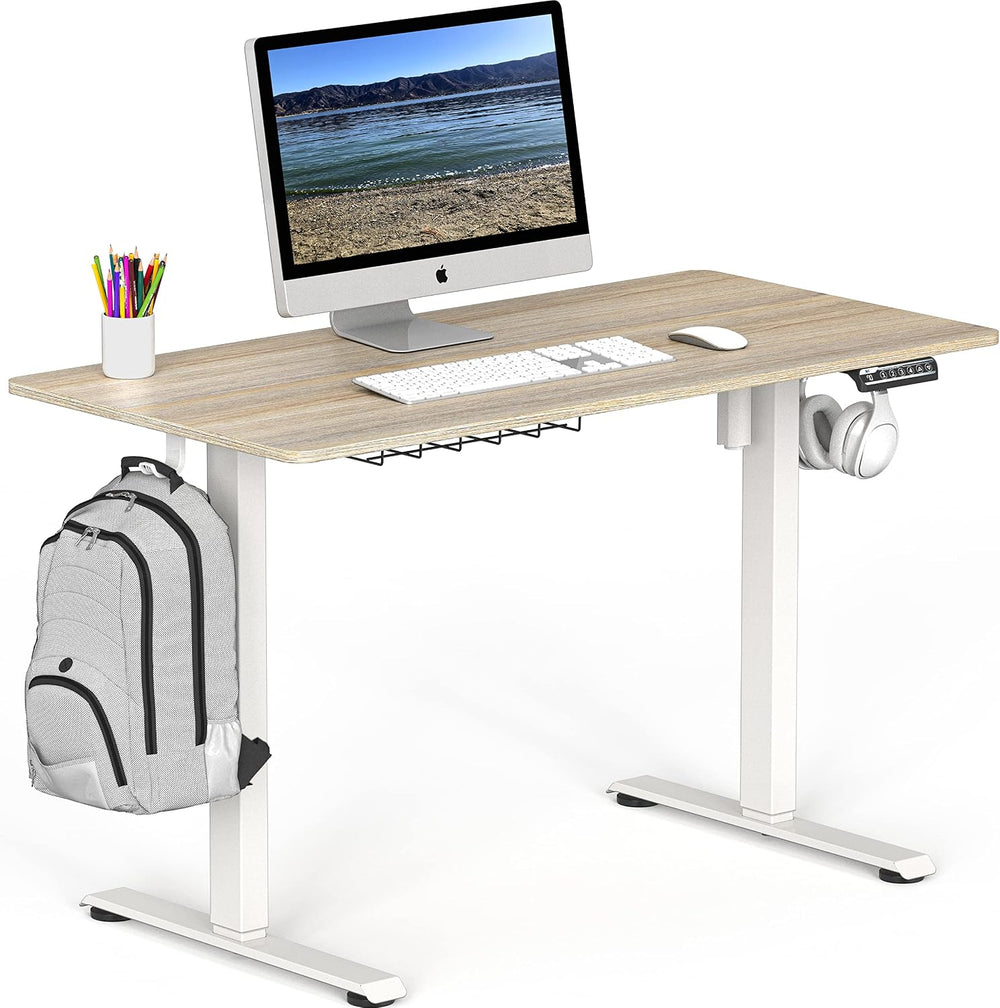 SHW 48-Inch Electric Height Adjustable Sit to Stand Desk, Maple