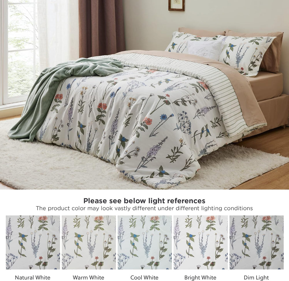 Bedsure Floral Queen Comforter Set, White Soft & Fluffy Fall Bedding 3 Pcs