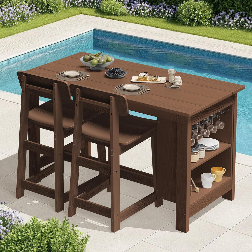 SERWALL Outdoor HDPE Counter-Height Bar Stools Set of 2, Brown