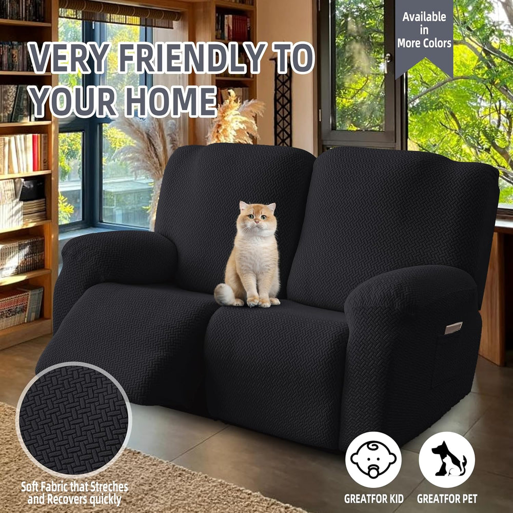 Genina Recliner Loveseat Covers,2 Seater Couch Cover,Black