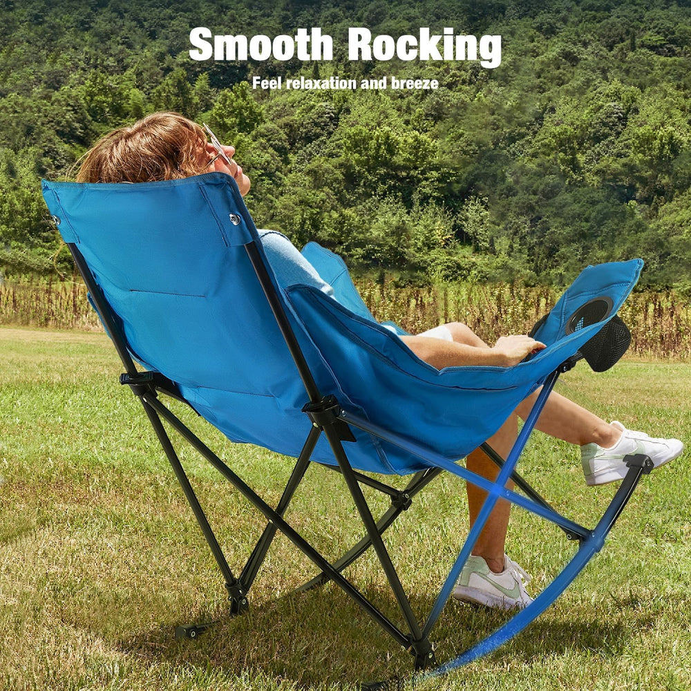 LEMBERI Oversize Foldable Rocking Camping Chair 350lbs Capacity, Blue