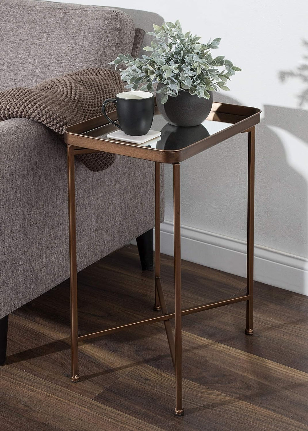 Kate and Laurel Celia Modern Mirrored Tray Side Table, 18 x 12 x 26, Dark Bro...
