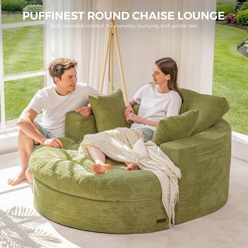 MAXYOYO Oversized Round Chaise Lounge Sofa, Boneless Chair with Ottoman