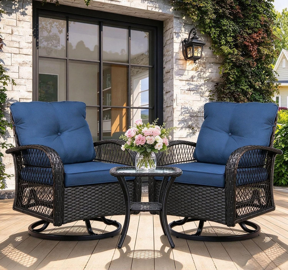 YLGJ&TIDY Outdoor Patio Furniture 3PCS Set Wicker Swivel Rocking Armchair...
