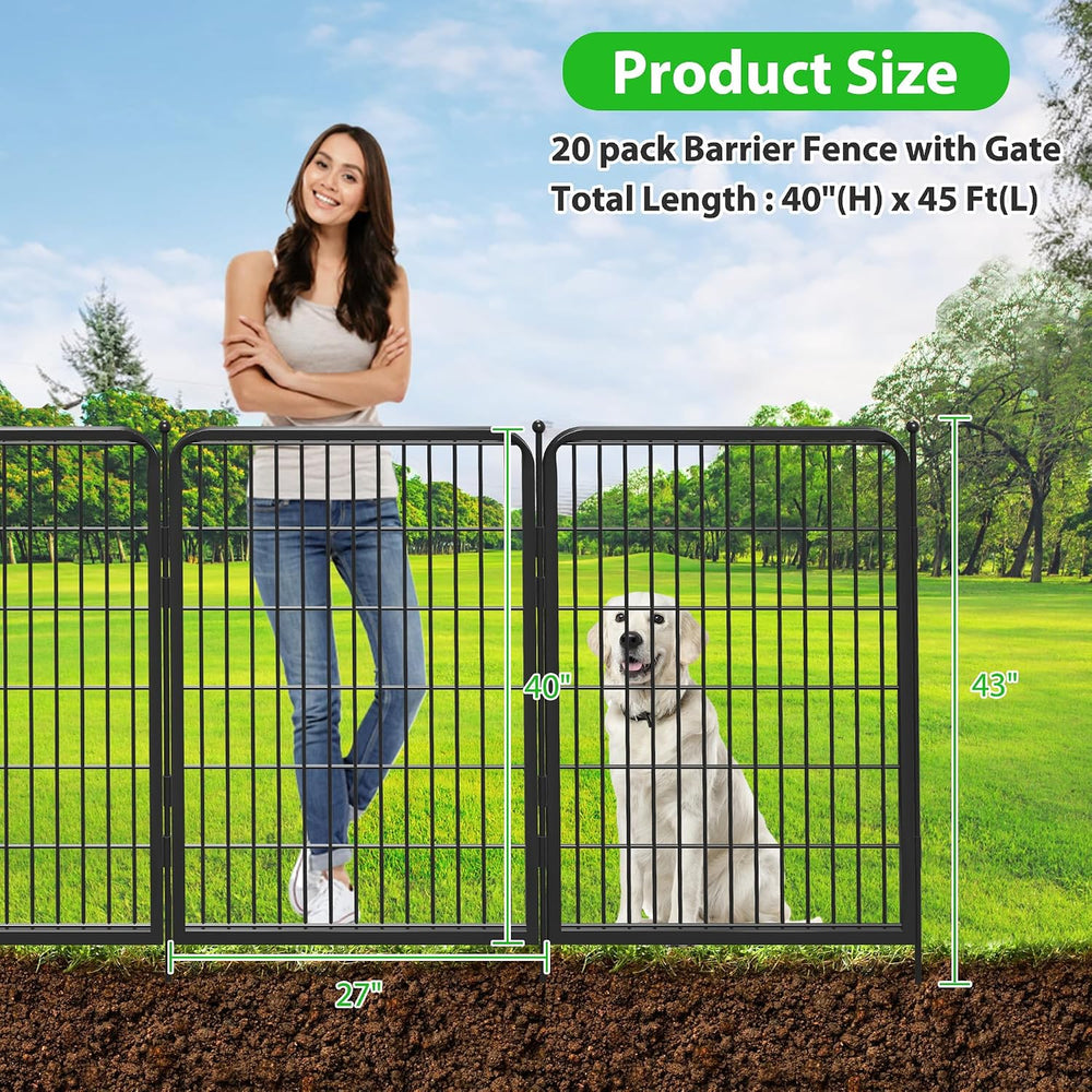 Decorative Black Metal Fencing Garden Fence with Gate, 45ft(L) 40in(H) 20 Fen...
