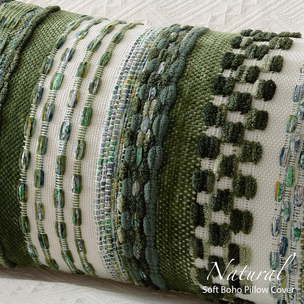 Kevin Textile Boho Tufted 18x18 Inch Pillow Cover 1 Pack, Green