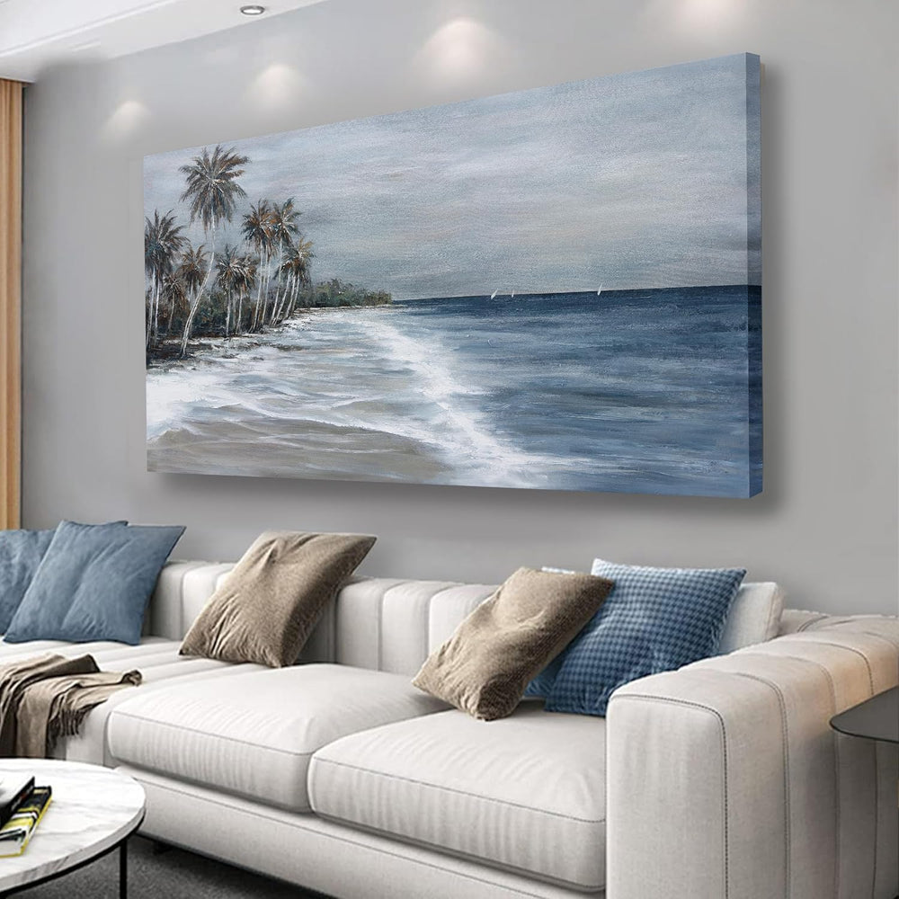 Coastal Wall Art Blue Gray Beach Wall Decor Landscape Abstract Canvas Paintin...