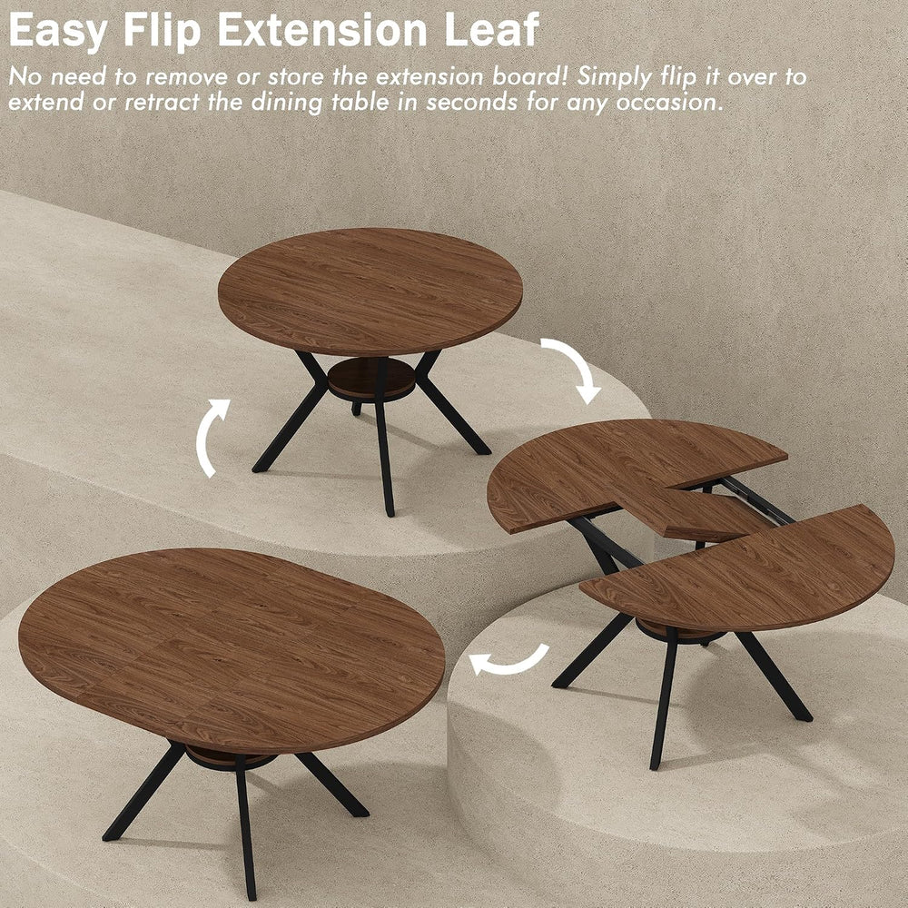MECHYIN 42"-58" Extendable Round Dining Table for 4-6,with Storage ...