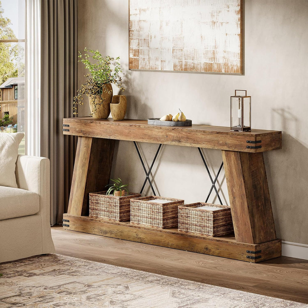 Tribesigns 70.87" Farmhouse Console Table with Storage (Brown)