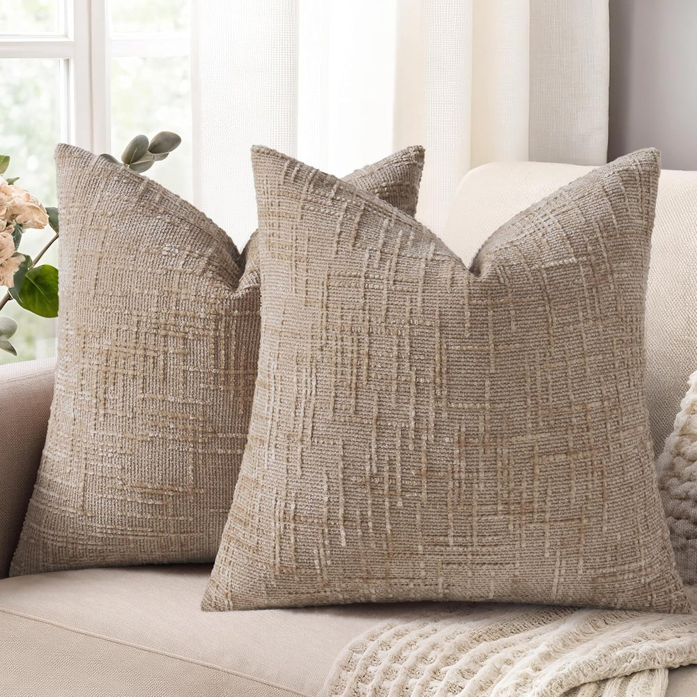 decorUhome Textured Chenille Throw Pillow Covers 24x24 Set of 2 Oatmeal