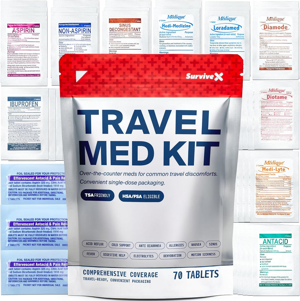SurviveX Travel Medicine Kit - OTC Medications - Individual Packets