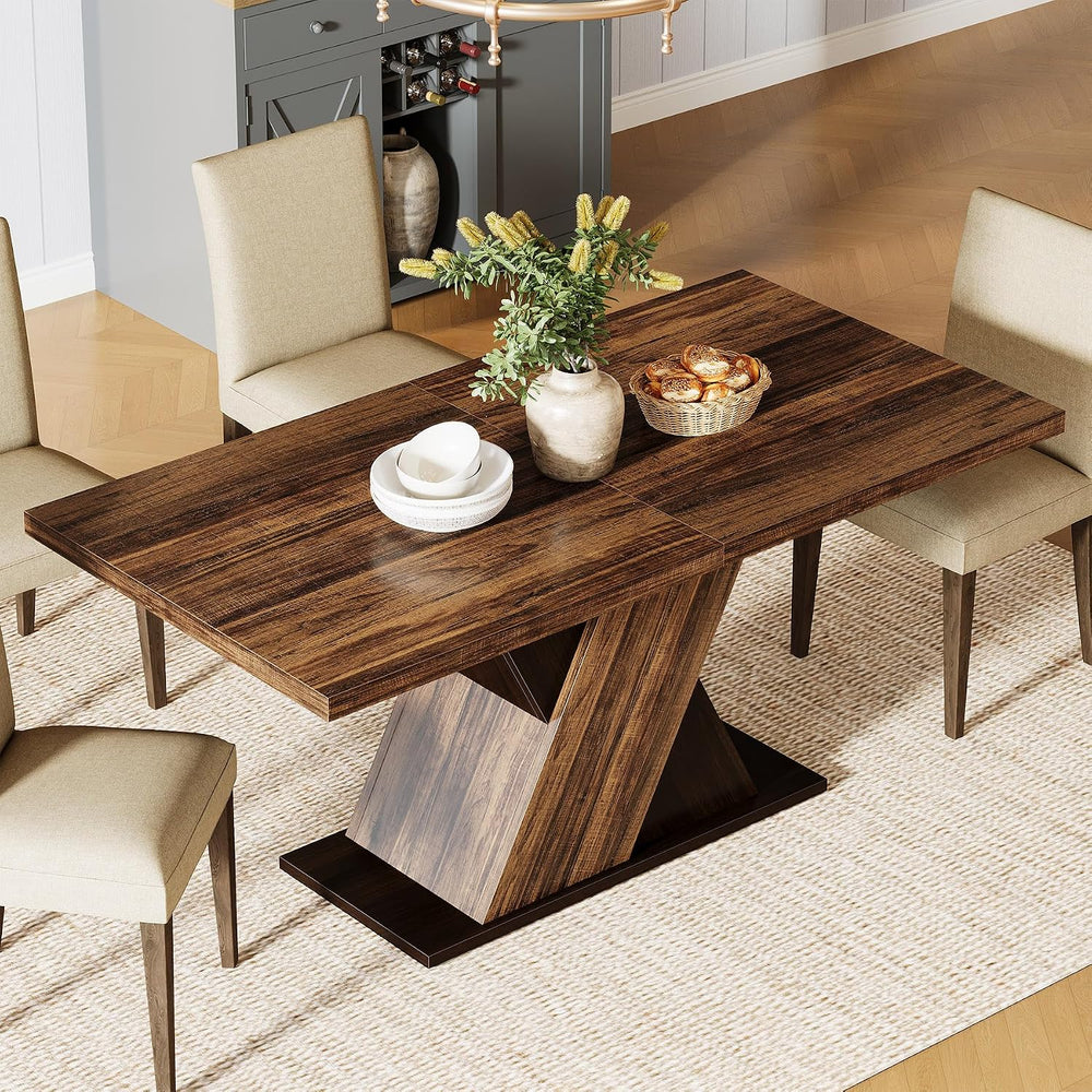 Tribesigns 55-Inch Farmhouse Dining Table for 4, Rectangle Rustic Brown Kitch...