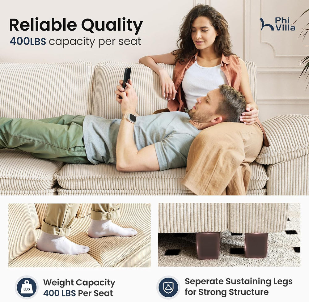 PHI VILLA 2-Piece Modular Loveseat Couch & 3-Seat Sectional Sofa Set