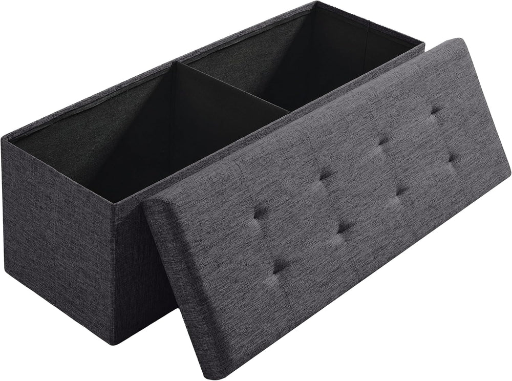 Ornavo Home 43 Inch Folding Extra Large Storage Bench, Linen, Dark Gray