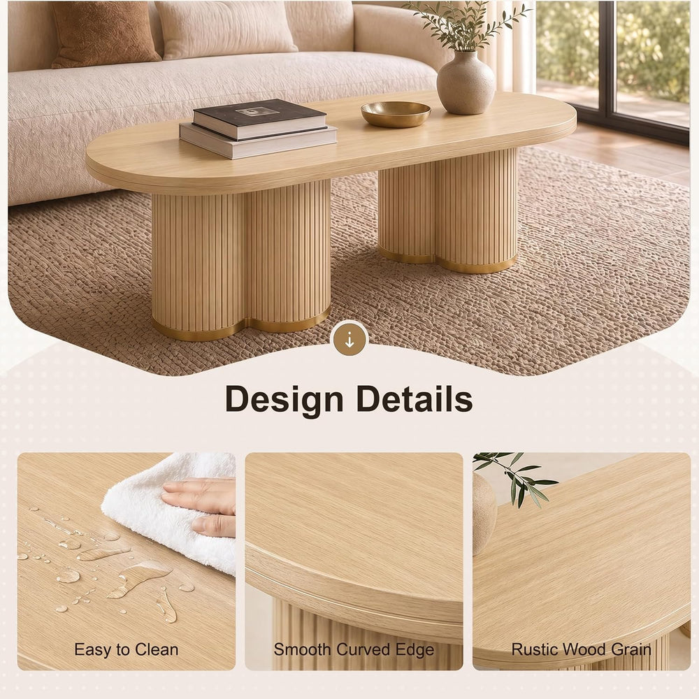 YOSHOOT Oval Fluted Coffee Tables for Living Room, 47" Wood Coffee Table...