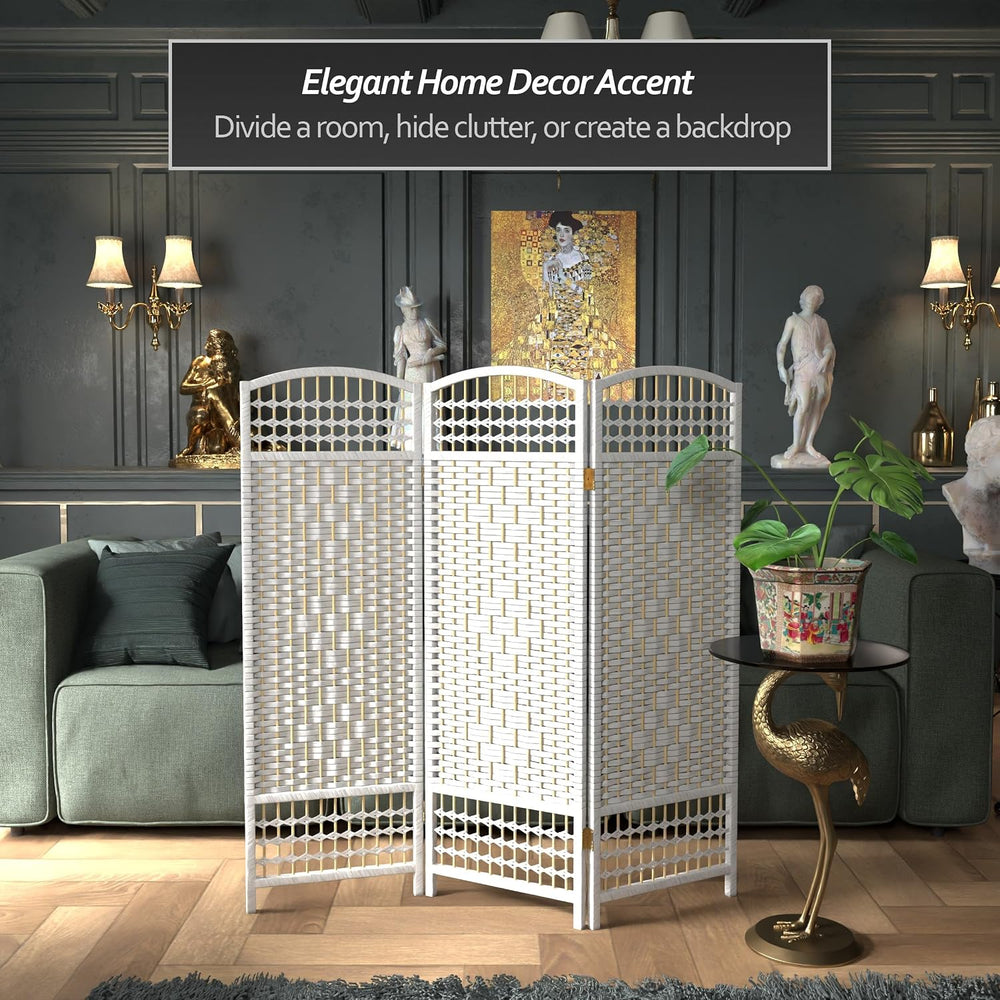 4 ft. Short Fiber Weave Folding Screen - White - 3 Panels