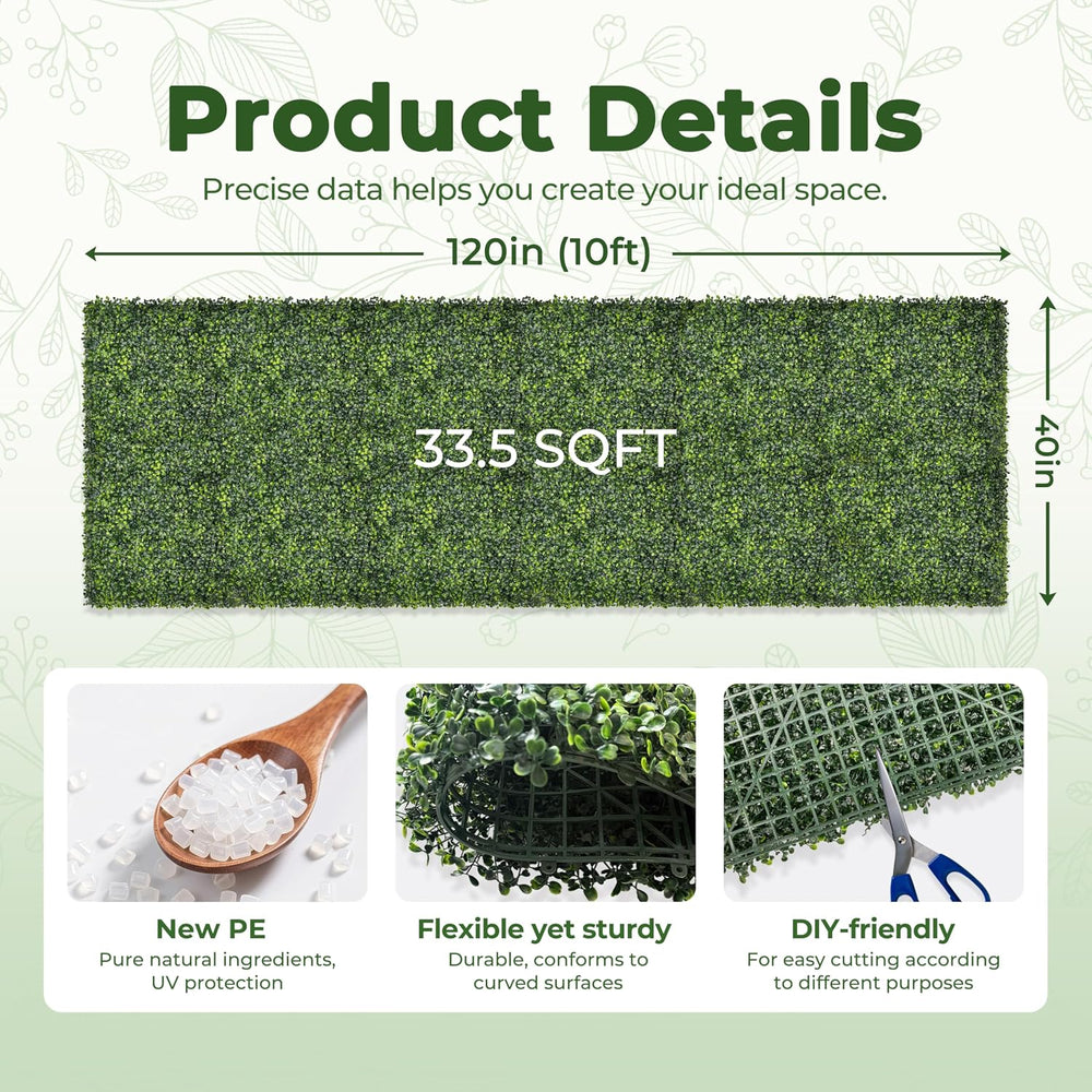 Artificial 40x120 in (33.5 Sqft) Boxwood Grass Wall Backdrop Roll