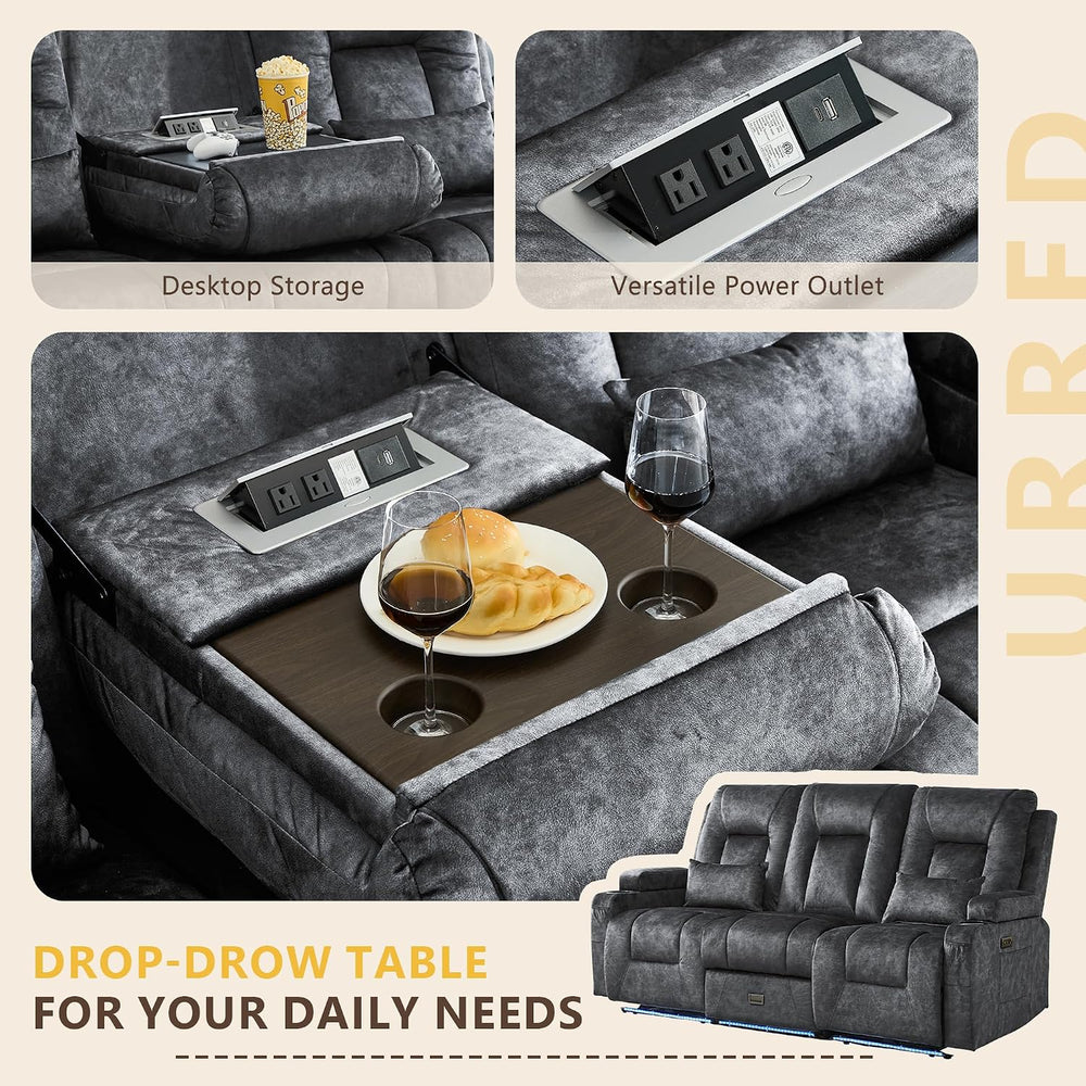 URRED Wall Hugger Power Reclining Loveseat Sofa,Gray:77.3" - 3 Seats